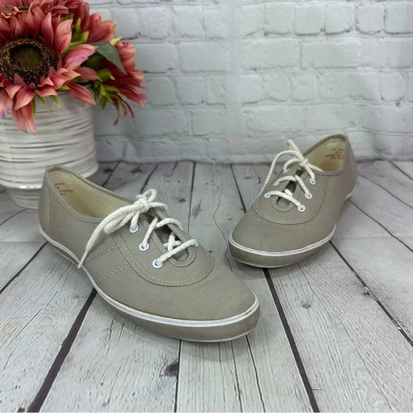 grasshoppers lace-up canvas sneaker size 8.5 narrow khaki - Picture 1 of 7
